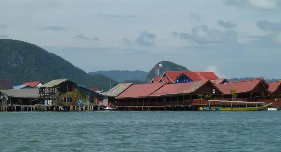 Stilt restaurants with red roofs on Ko Panyi