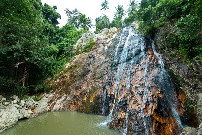 The first Na Muang waterfall and the natural pool at its foot in tropical forest